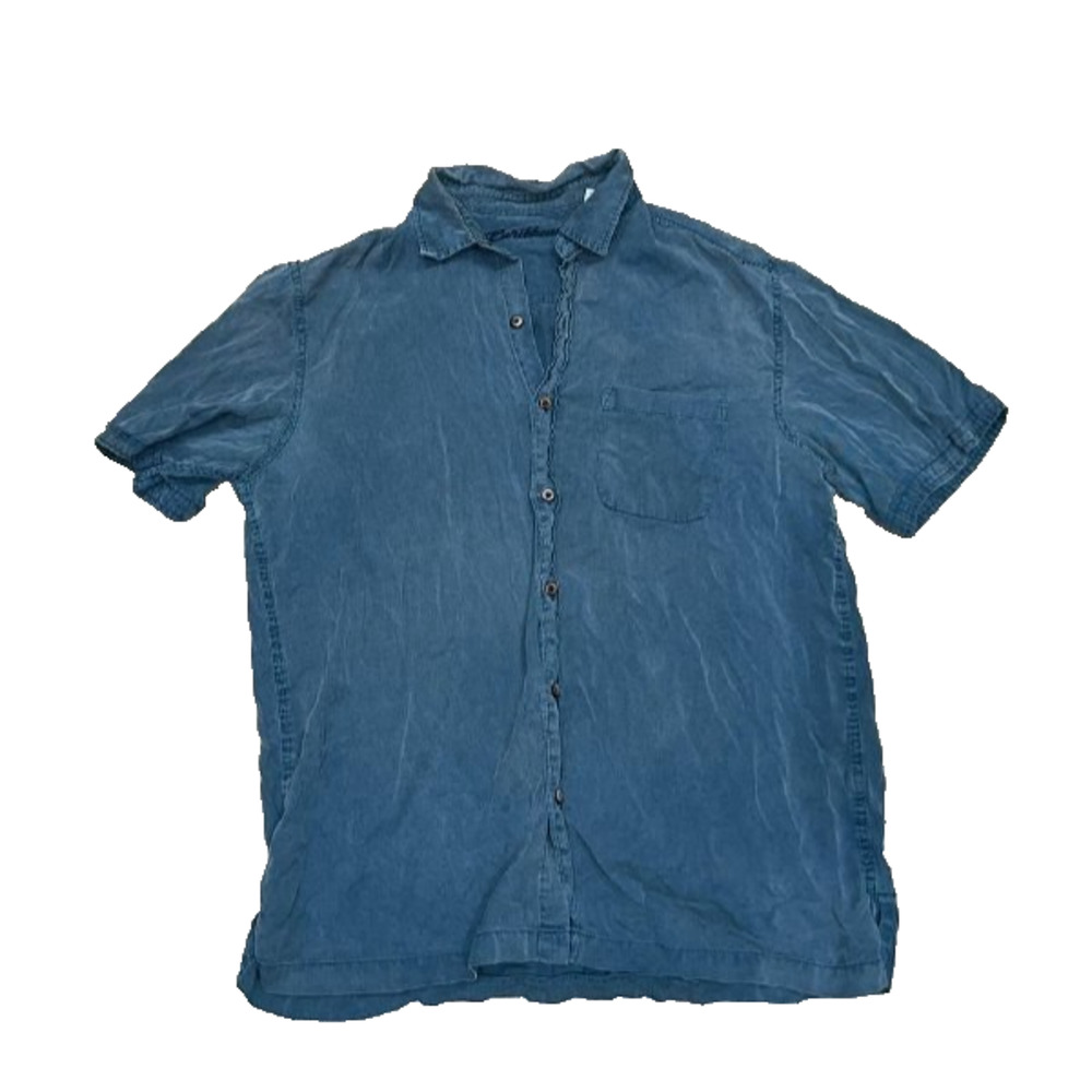 Caribbean Shirt Mens Tencel Large Blue Buttonup A005523